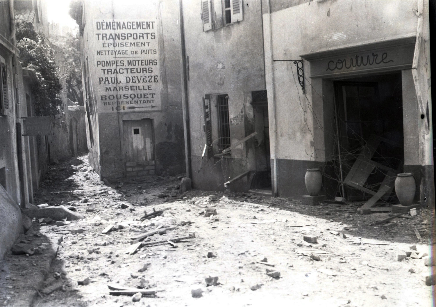 Bomb-Damaged Street in Marseille, France, World War II