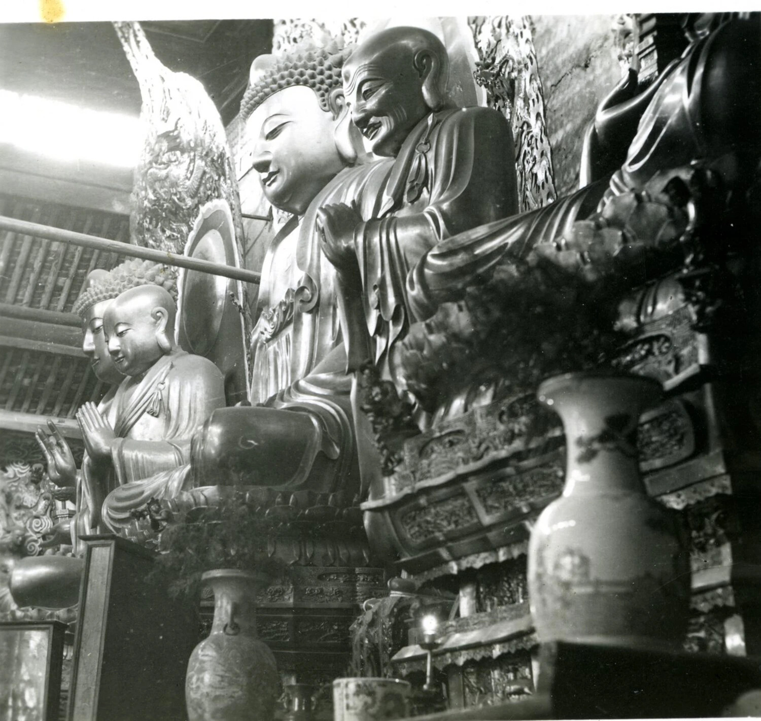 Row of Buddhist Statues in Temple Hall, Wartime China