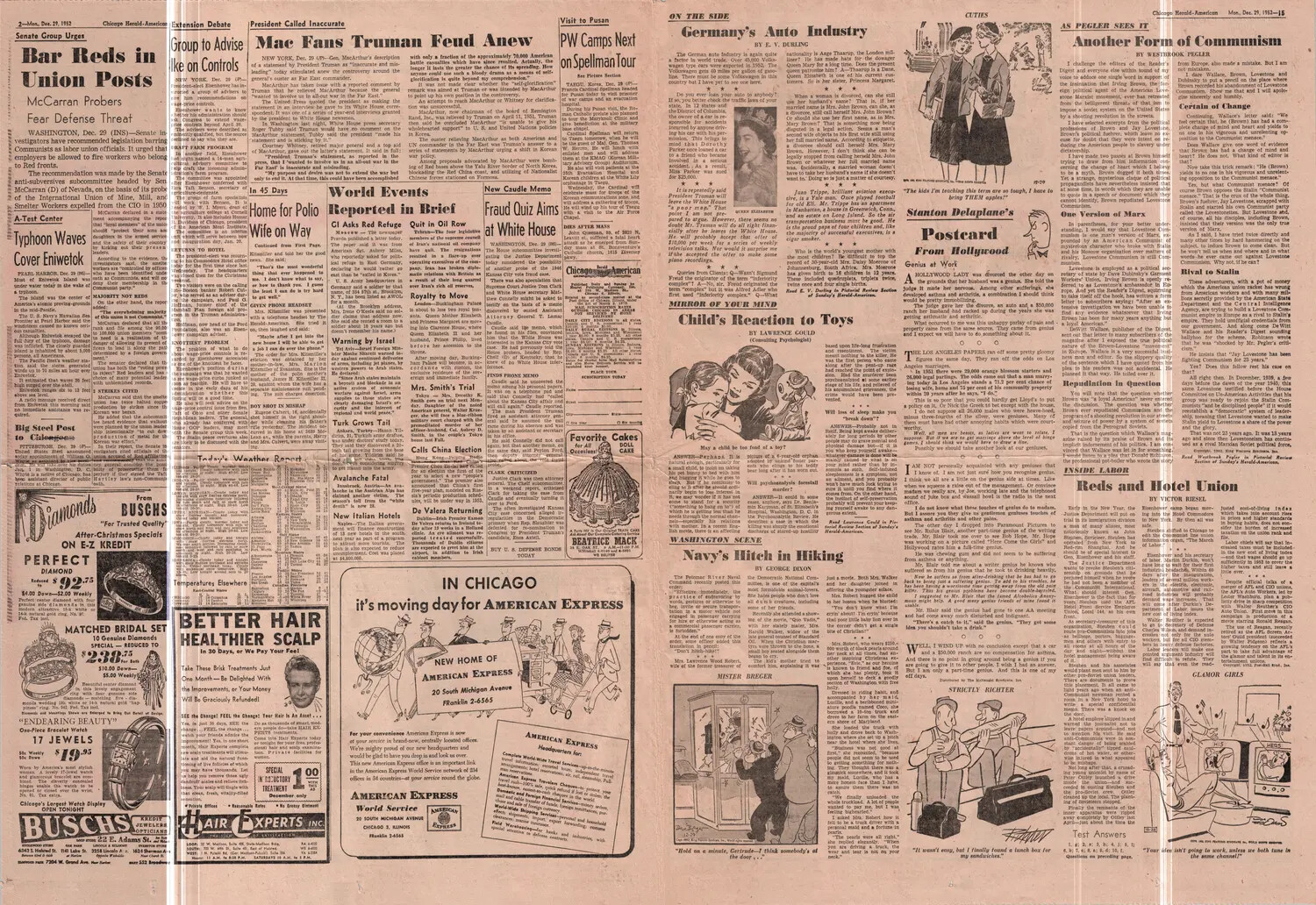 Chicago Herald-American Newspaper Page, December 29, 1952