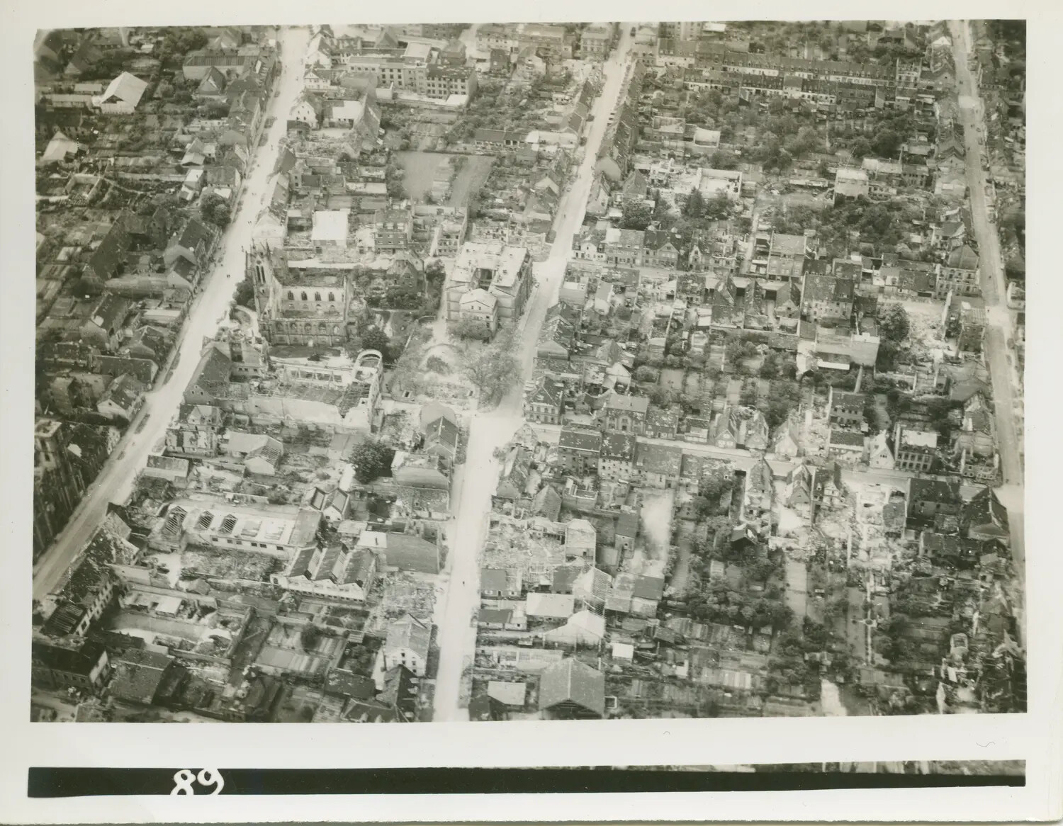 Aerial Bomb Damage Assessment Photograph of European Town, WWII