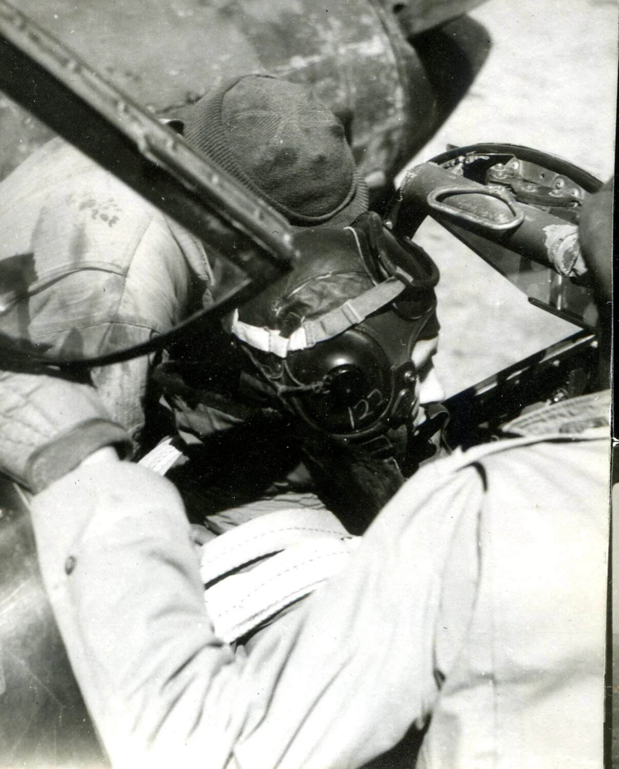 Aircrew Member with Oxygen Mask in Cockpit, WWII CBI Theater