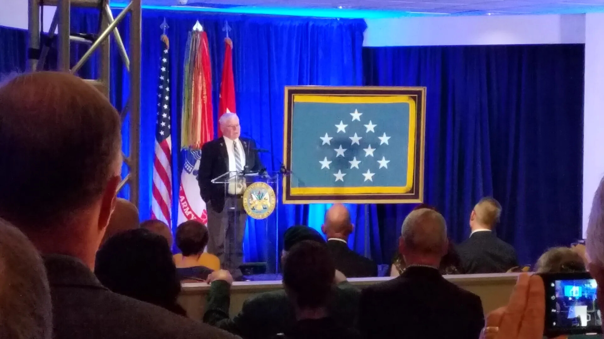 Medal of Honor Ceremony Stage with Speaker at Lectern, October 2017