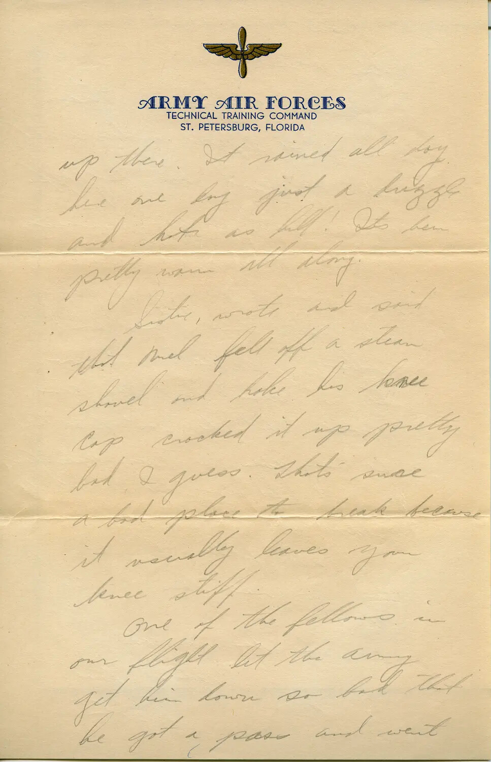 Handwritten Letter on U.S. Army Air Forces Technical Training Command Letterhead, St. Petersburg, Florida — 1944