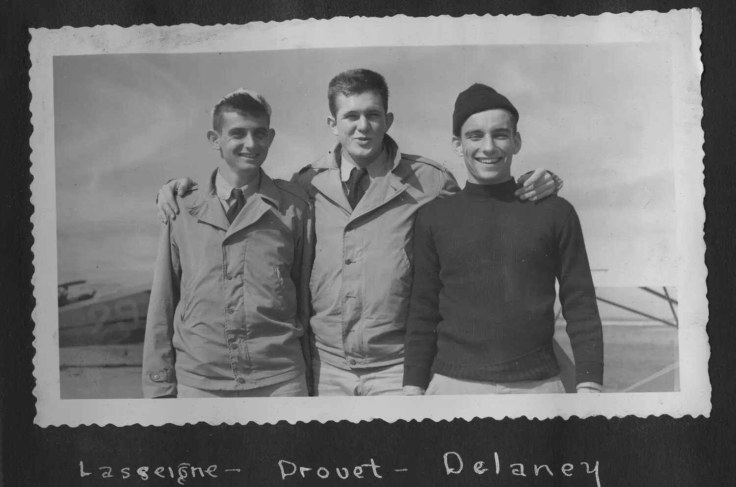 Cadets Lasseigne, Drouet, and Delaney on the Flight Line with Primary Trainer Biplane