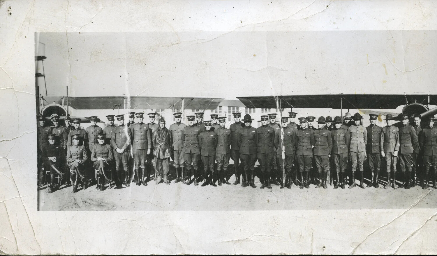 U.S. Army Air Service Squadron Formation with Two Biplane Trainers, Mather Field, California, 1918