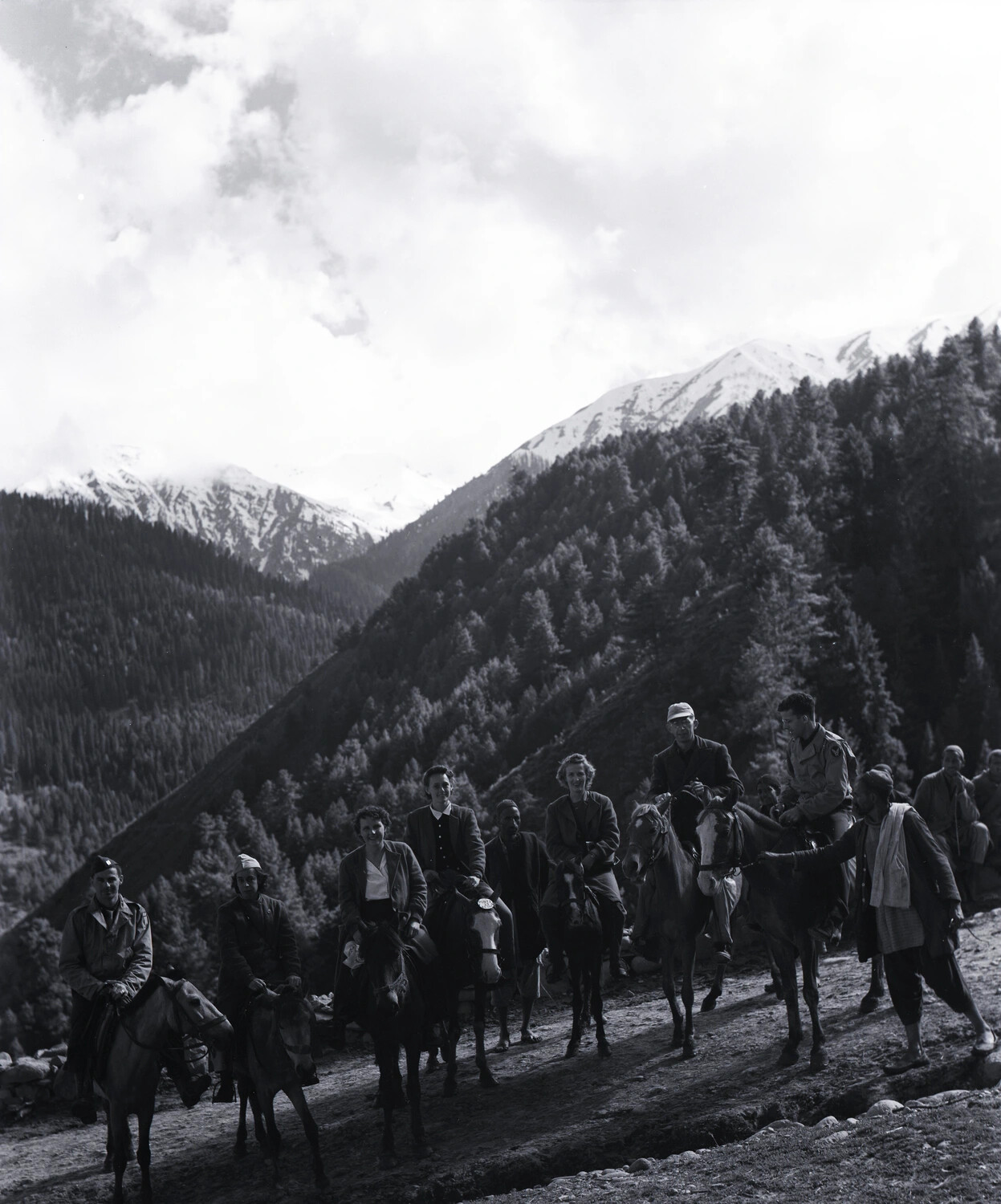 Pony Trekking Party in the Himalayan Foothills, Kashmir, WWII CBI Theater (Kotec Collection)