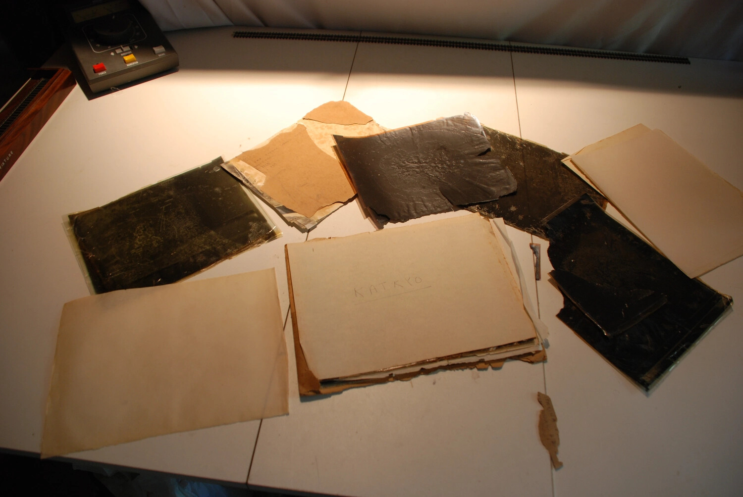Archival Light Table with Deteriorated Glass Plate Negatives, China-Burma Collection