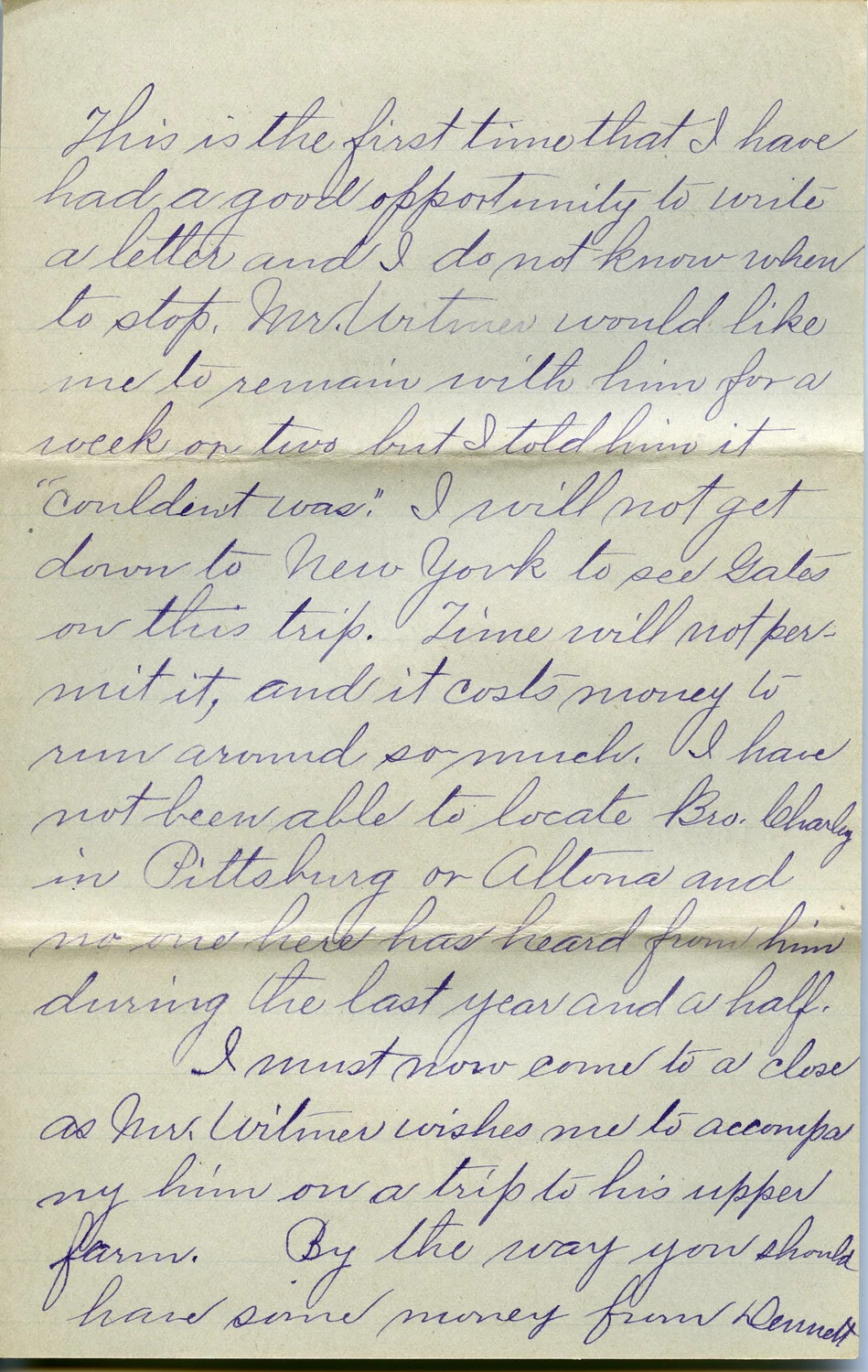 Handwritten Letter from J. A. Wagener to Family, July 16, 1903