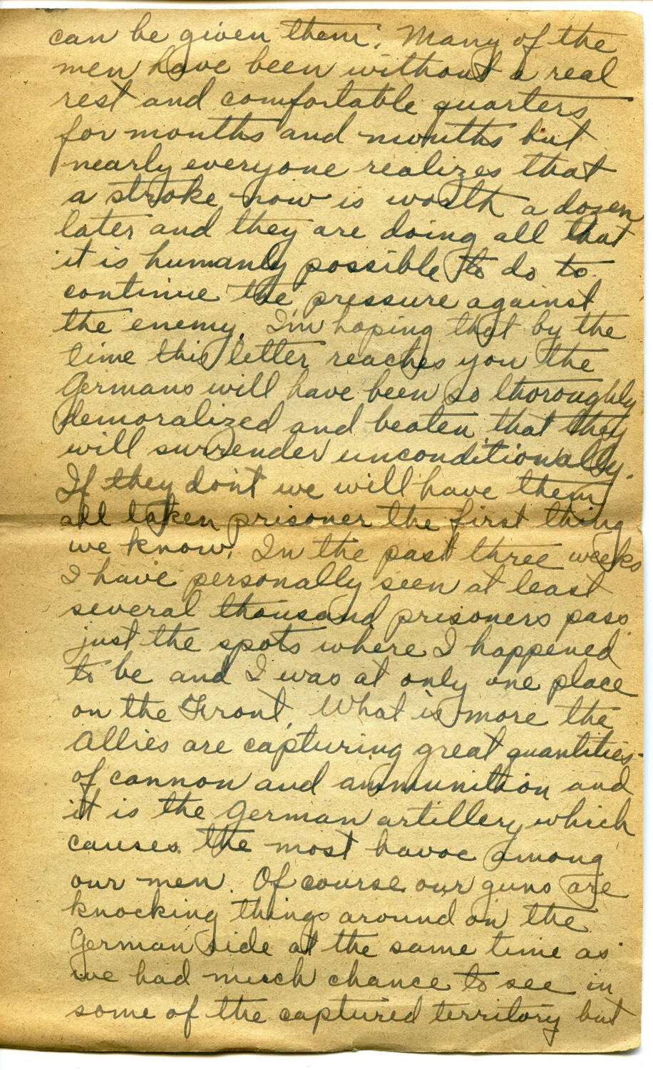 WWI Letter from Pvt. Willis W. Wagener, Page 'Letter 20MA' — Front-Line Observations of German Prisoners and Allied Advance