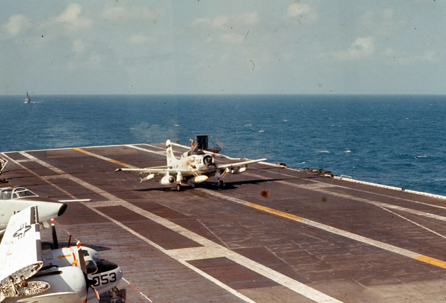 A-1 Skyraider Taxis on Flight Deck, USS Ticonderoga (CVA-14), Vietnam War Era