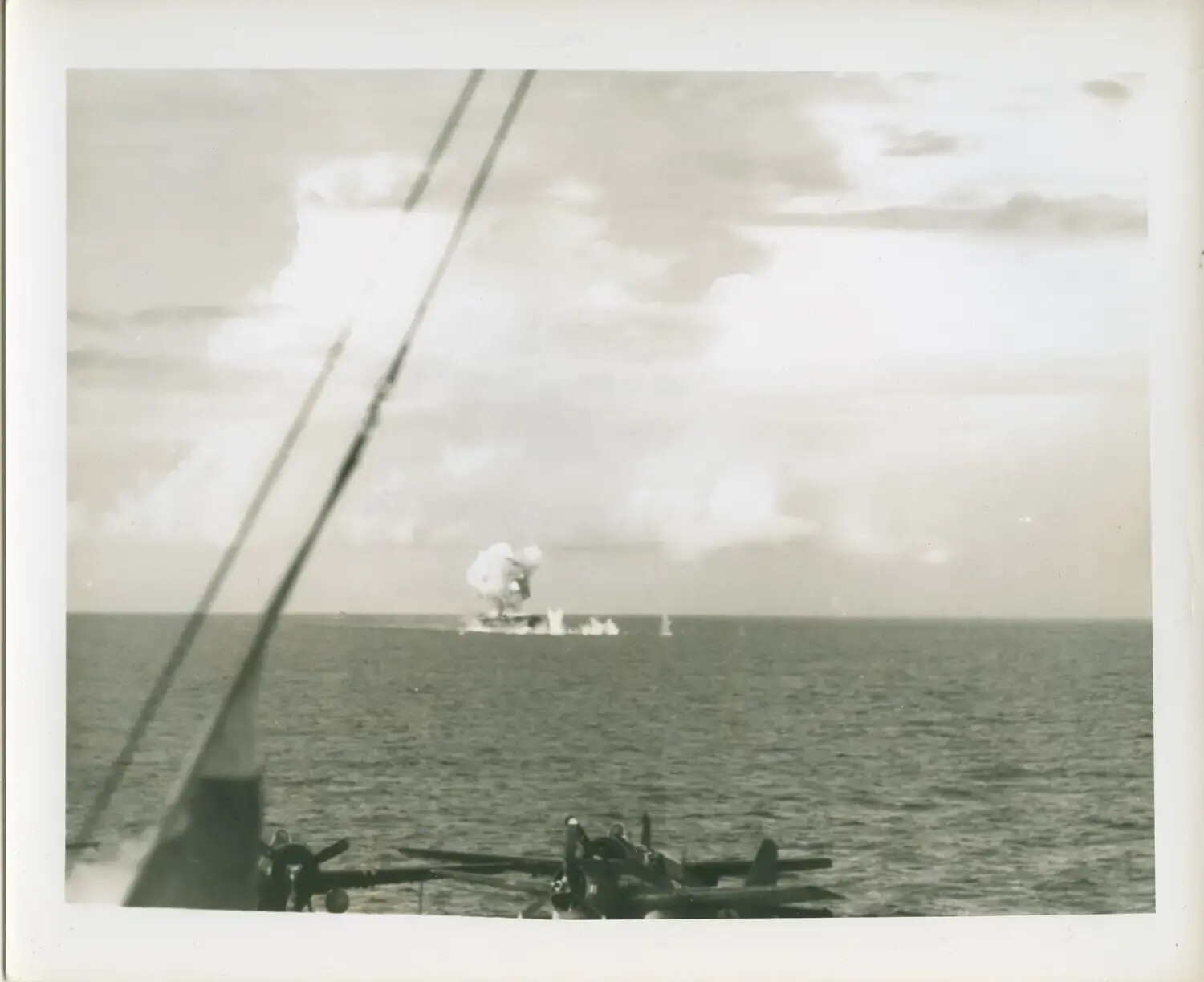 Explosion Plume Observed from Flight Deck of USS Petrof Bay (CVE-80), WWII Pacific Theater