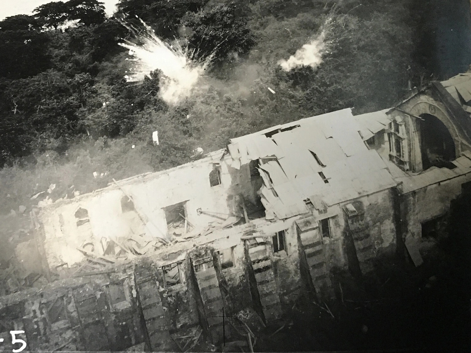 Strike Photograph — Strafing Attack on Masonry Church/Building, Luzon, Philippines