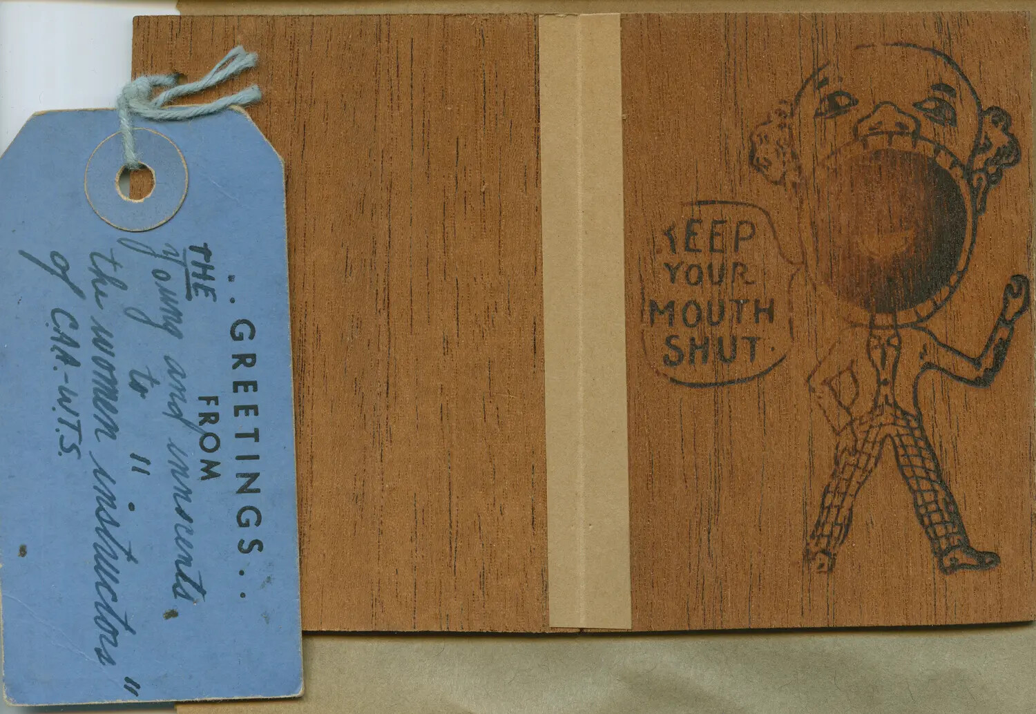 Reverse of Wooden 'Back Seat Drivers' Novelty Booklet Showing Cartoon Caricature