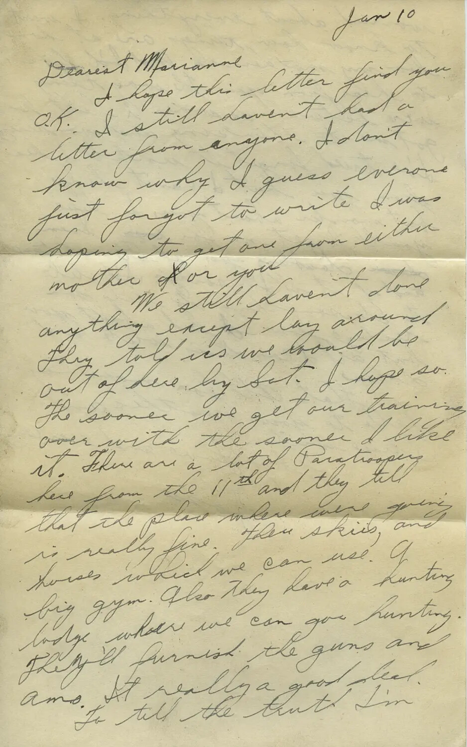 Handwritten WWII Letter to 'Dearest Marianne,' Dated Jan 10, Moon-Sammiet Correspondence Collection