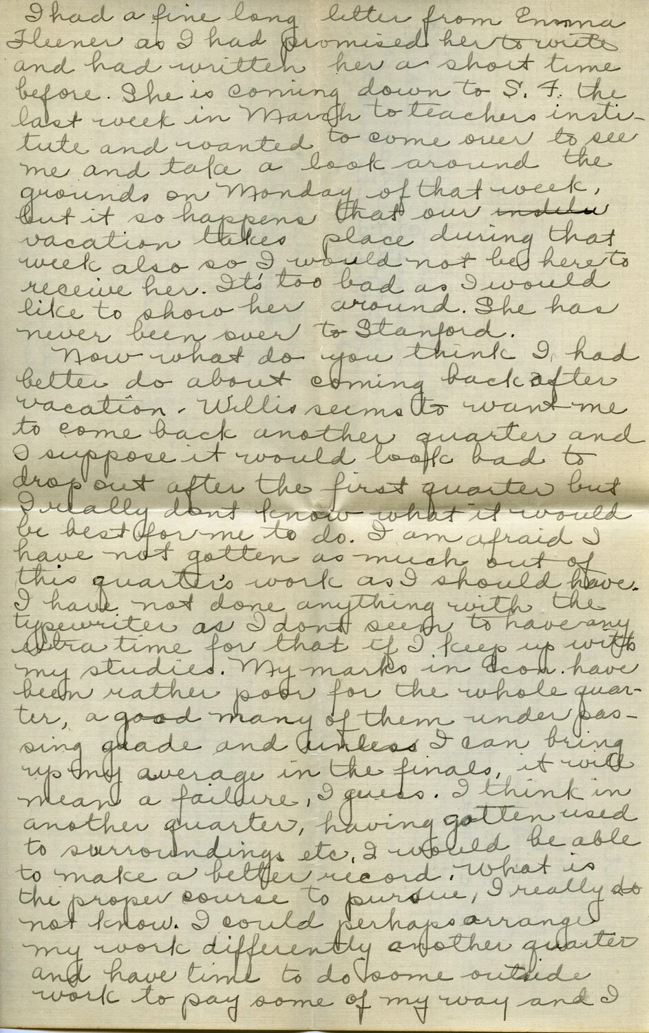 Handwritten Letter from Winnie Wagener, March 4, 1918 -- Wagener Family WWI Correspondence Collection