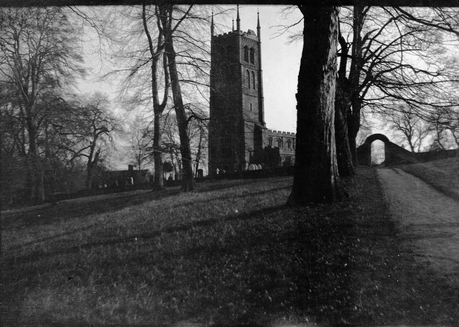 English Parish Church and Churchyard, WWI-Era Photograph (England Negatives Collection)