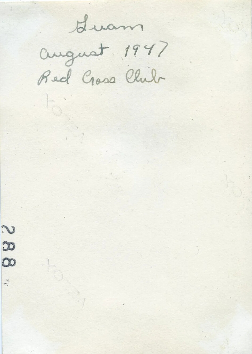Verso of Photograph with Handwritten Caption: 'Guam, August 1947, Red Cross Club'