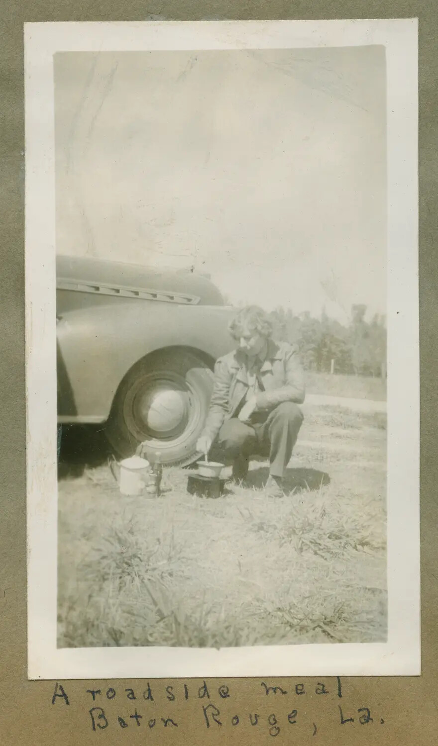 Roadside Meal Break, Baton Rouge, Louisiana - Navy V-5 Cadet Travel Photograph