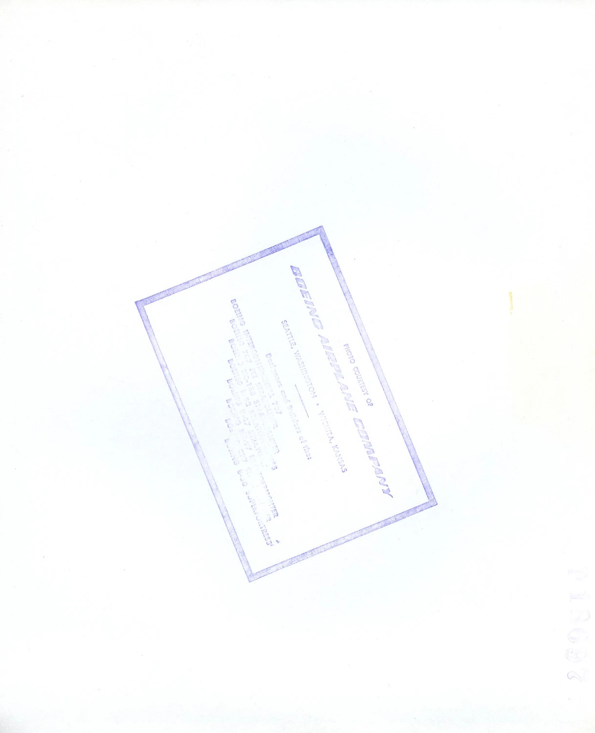 Verso of Official Boeing Airplane Company Publicity Photograph with Photo-Credit Stamp