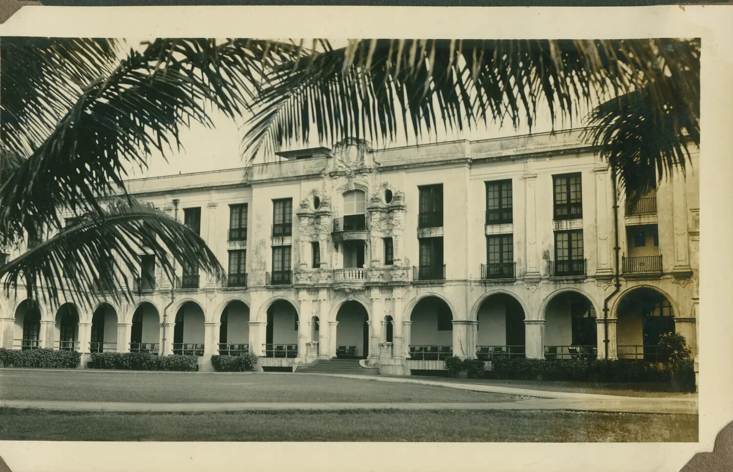 Spanish Colonial Revival Building with Arcaded Facade, Panama Canal Zone, WWII-Era Photo Album