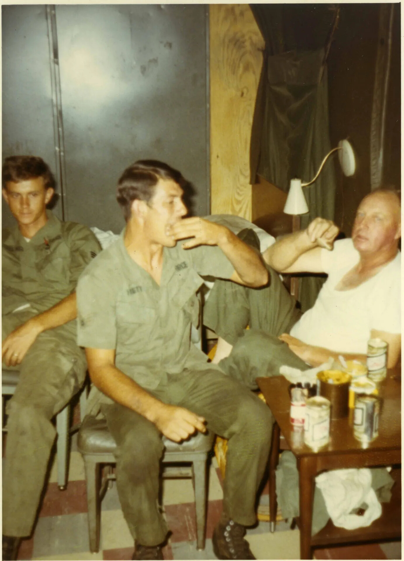 Airmen Relaxing Off-Duty in Squadron Quarters, Da Nang, 1970 (Ed and Line Chief Kjer)