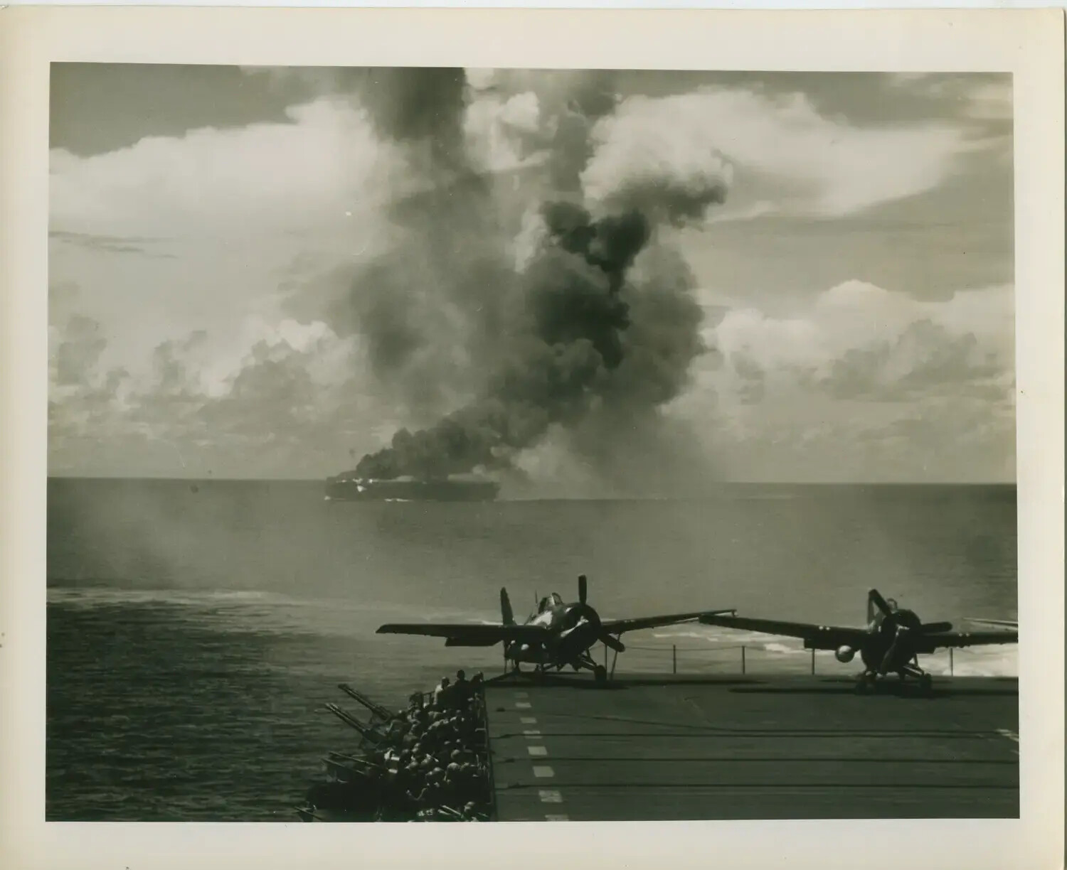 Burning Ship on the Horizon, Viewed from USS Petrof Bay (CVE-80)