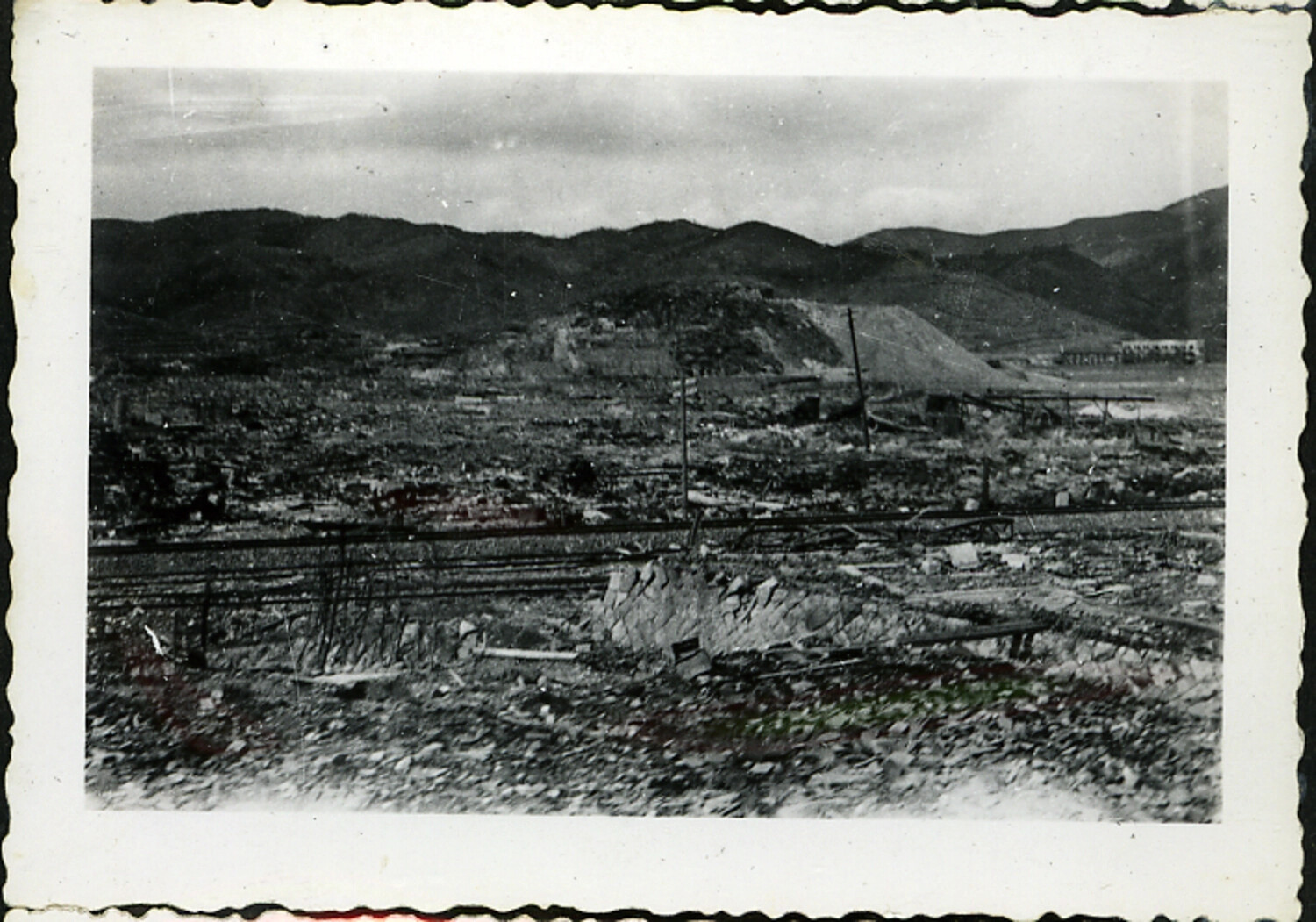 Panoramic View of Leveled Cityscape with Ruined Foundation, Hiroshima, Japan, Post-Atomic Bomb, 1945