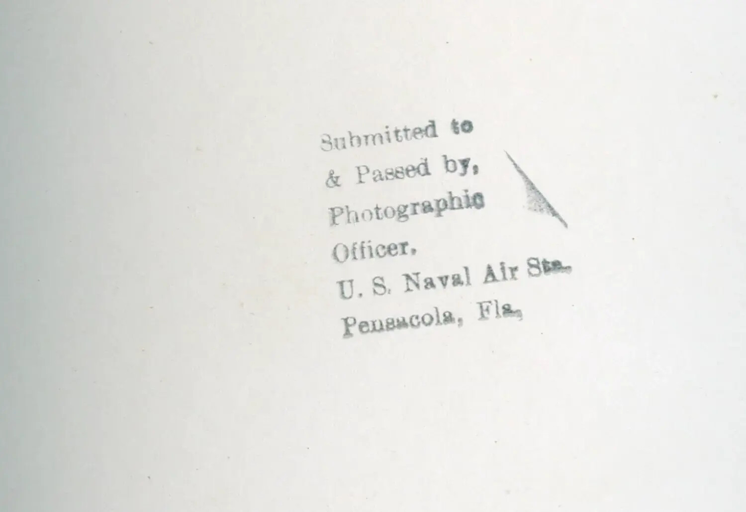 Verso of WWII Navy Photograph with Pensacola NAS Photographic Officer Clearance Stamp