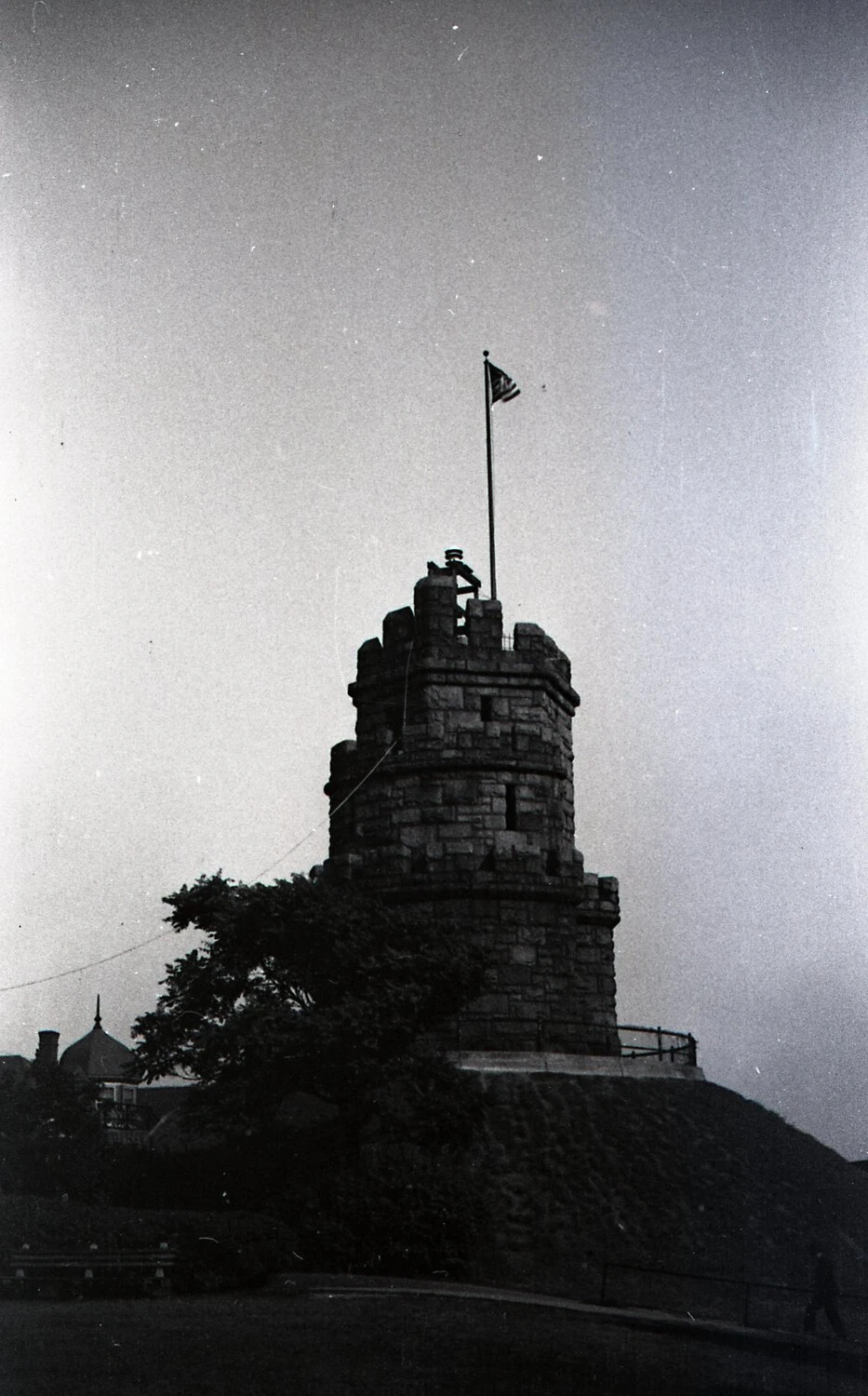 Stone Memorial Observation Tower with American Flag, c. 1940s