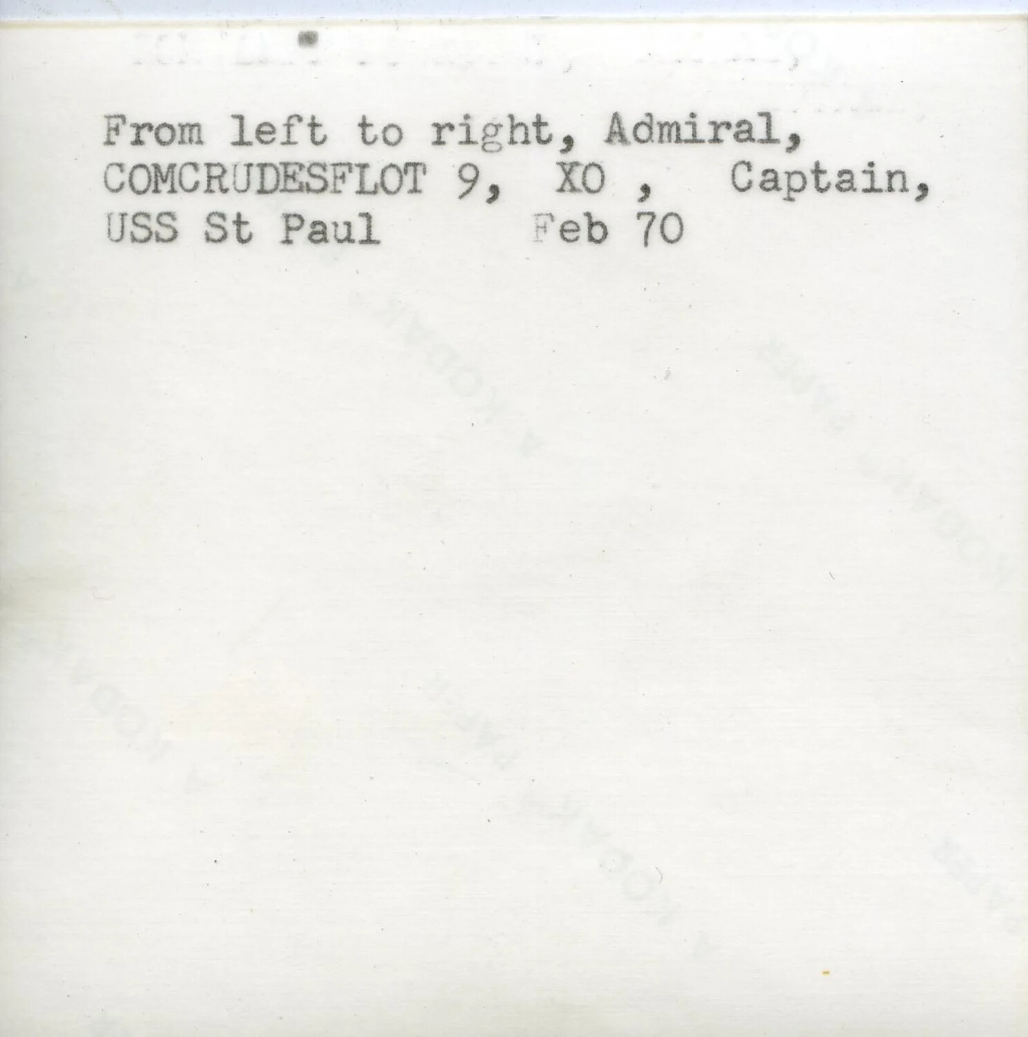 Typed Caption Card Identifying Flag and Ship's Officers, USS Saint Paul (CA-73), February 1970