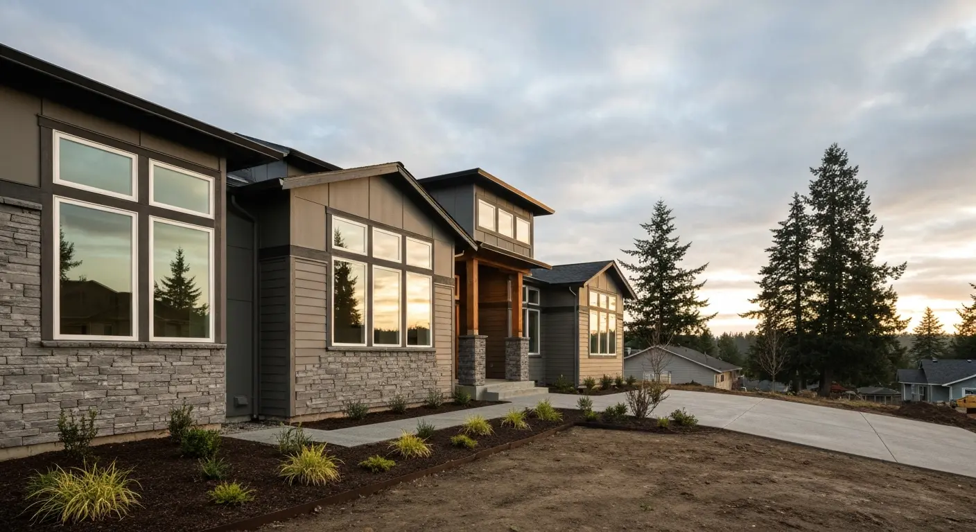 New construction home exterior with modern design