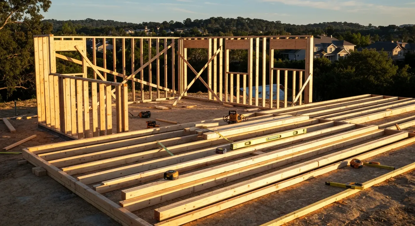 New construction framing on hillside