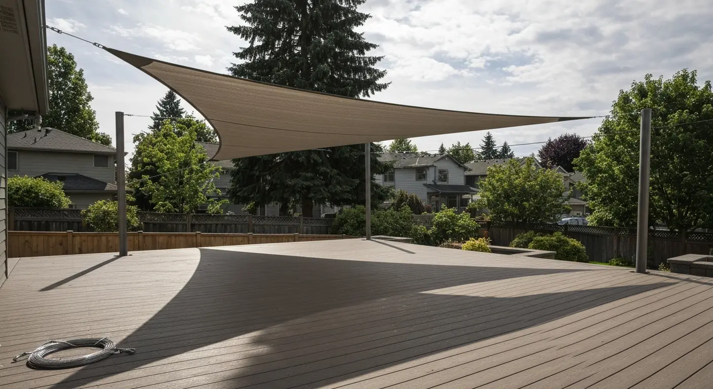 Shade sail over patio