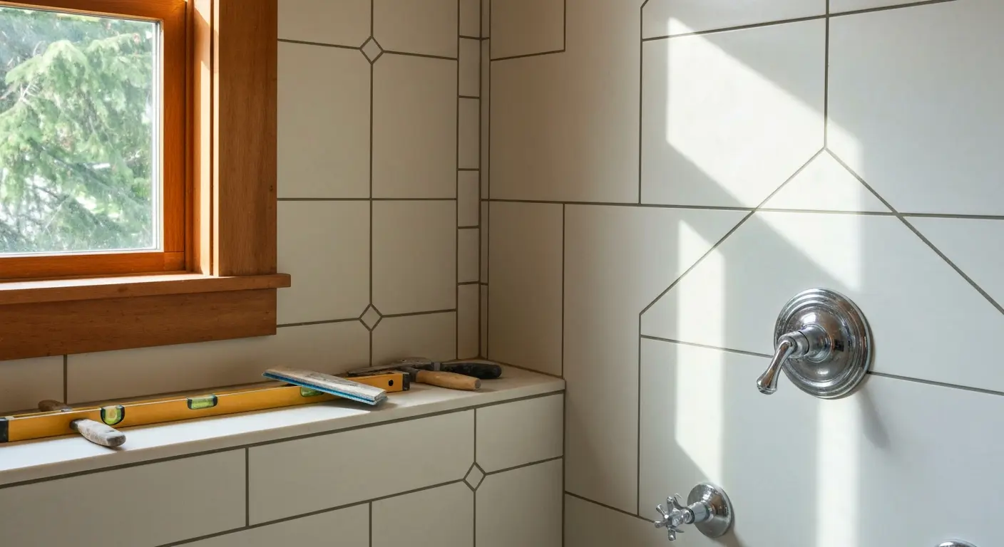Tile shower installation in progress