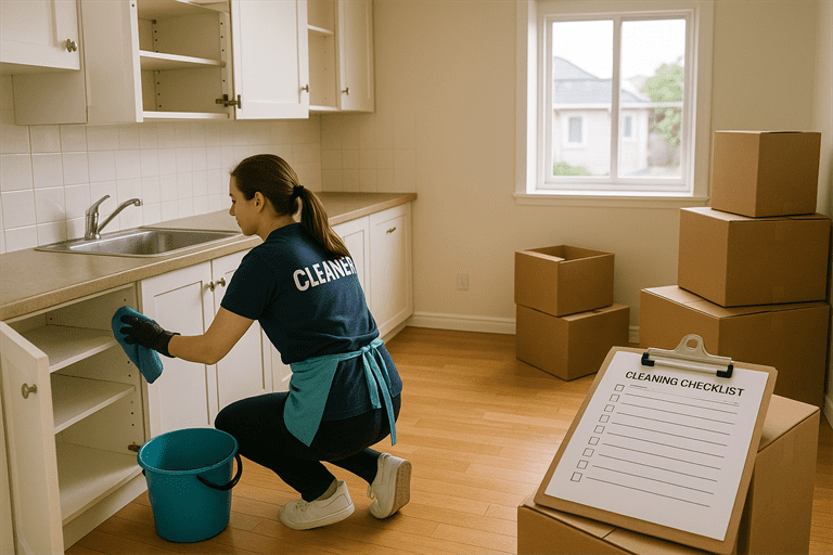 Pretty & Clean Services cleaner performing a move-out clean in an empty Dunedin home
