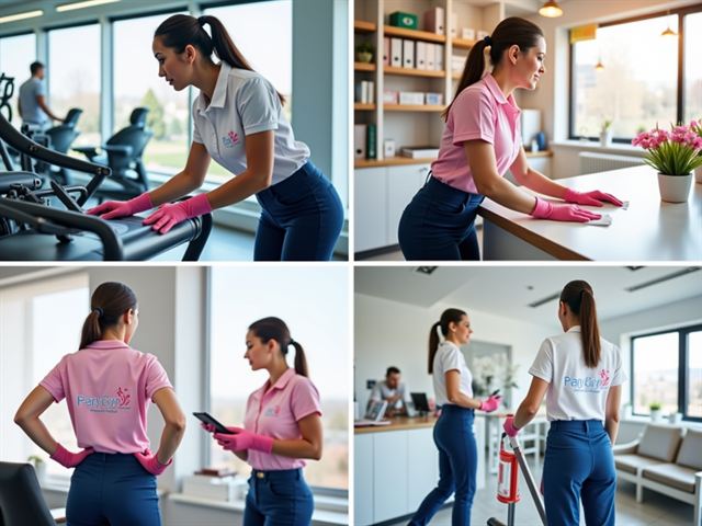 Pretty & Clean Services team cleaning gym, retail, clinic, and office spaces in Tarpon Springs