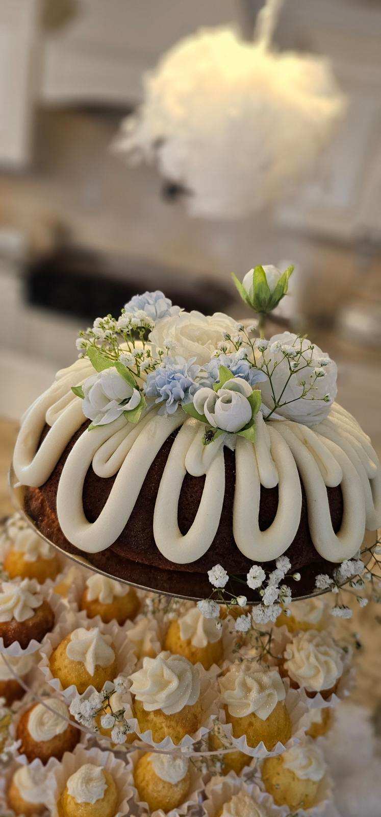 Mini Bundt cakes (Bundttinis) freshly glazed.