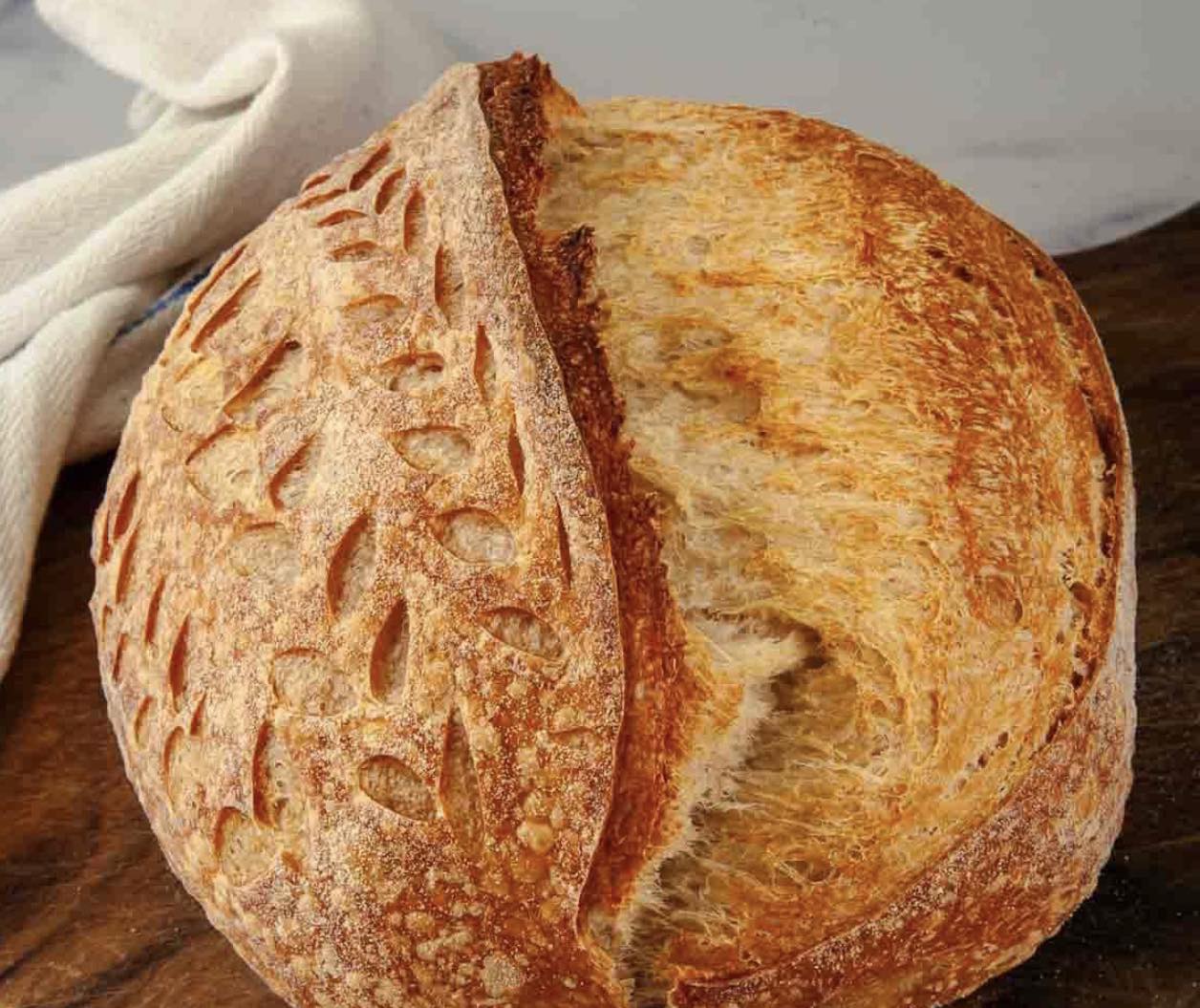 Freshly baked artisan sourdough loaves.