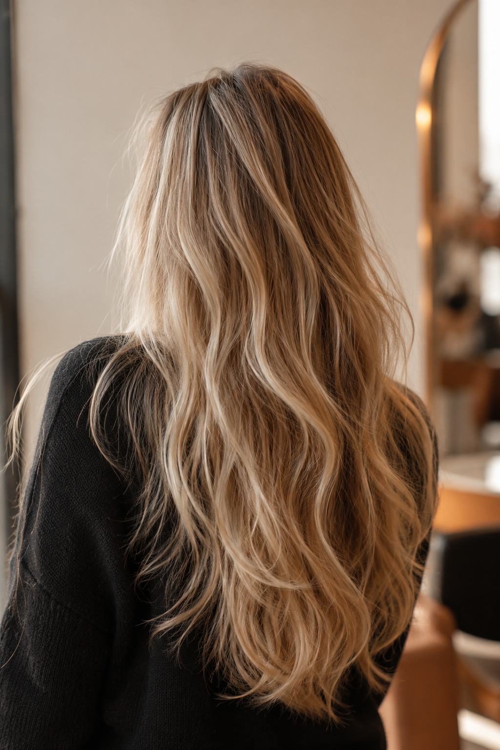 Melena rubia con balayage, limpia y sin producto