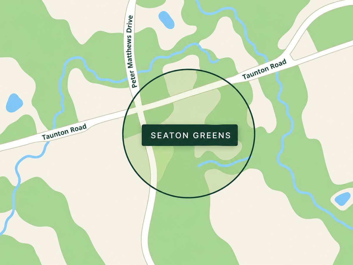 Map showing Seaton Greens at Taunton Road and Peter Matthews Drive, Pickering