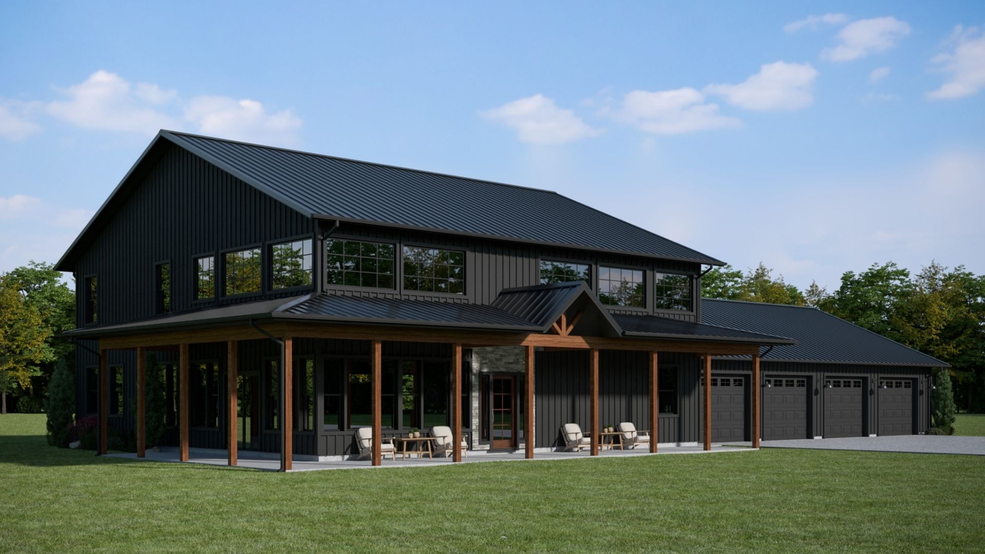 Modern kitchen in barndominium
