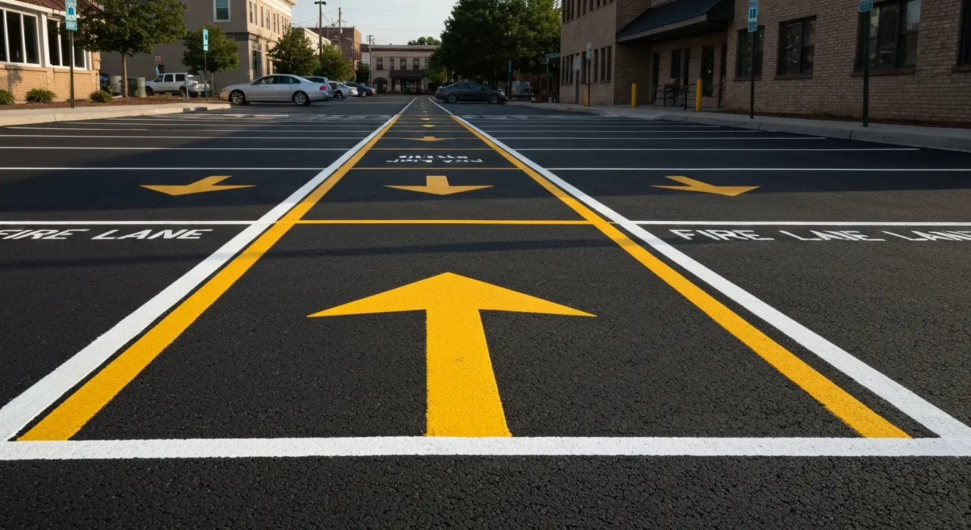 Directional arrows and fire lane striping