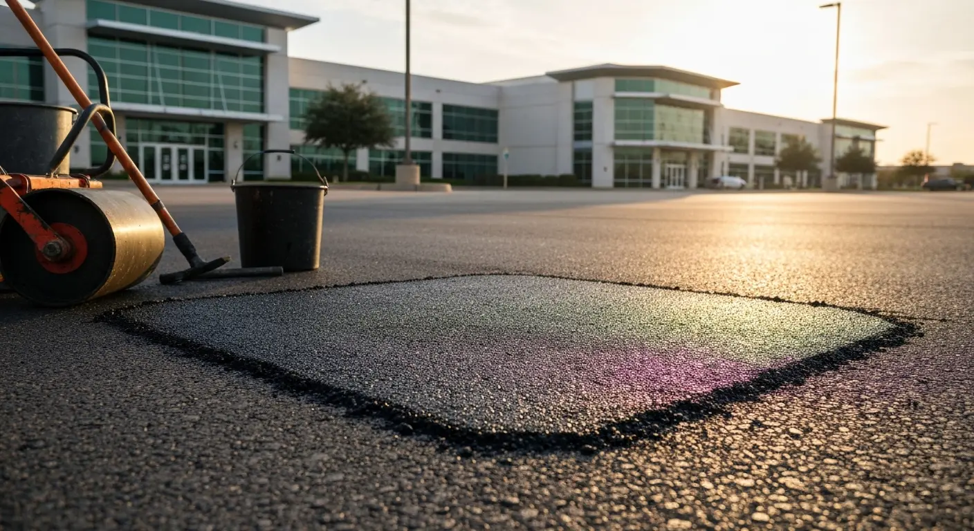 Pothole repair on asphalt