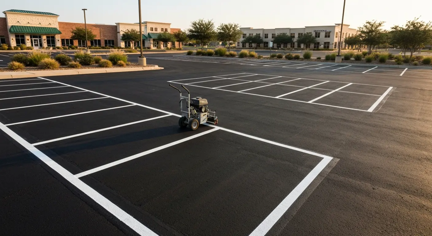 Parking lot with fresh striping