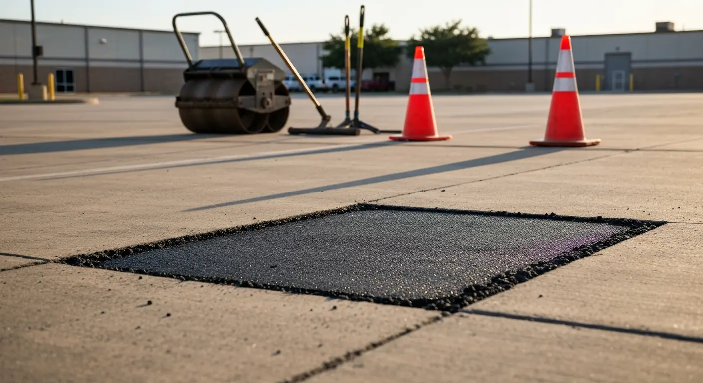 Pothole repair in Grand Prairie parking lot