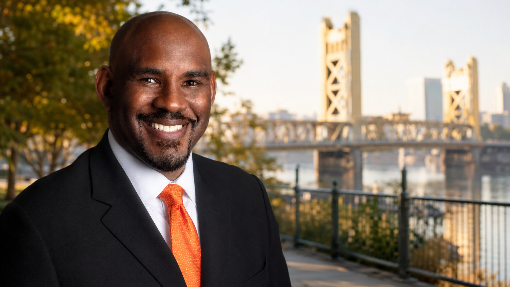 Preston Jackson standing in front of the Tower Bridge in West Sacramento