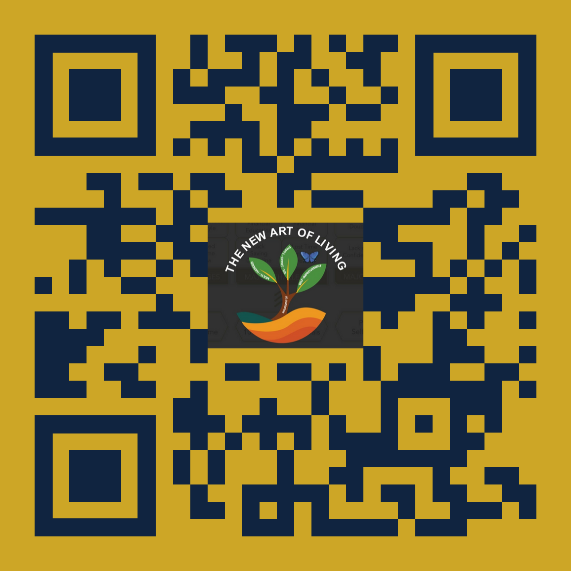 Gold and navy QR code linking to Channabel.com