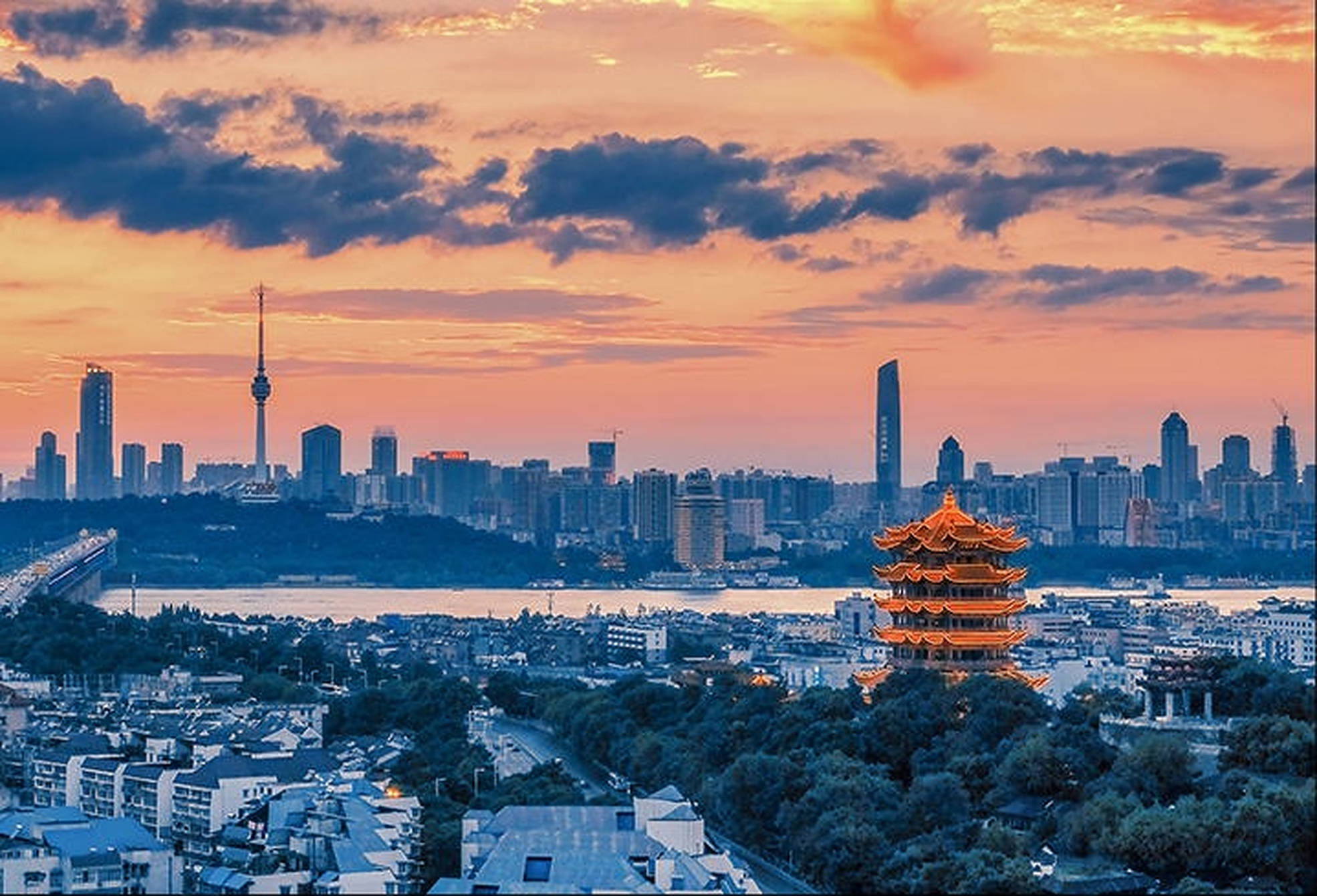 Yellow Crane Tower and the Wuhan skyline