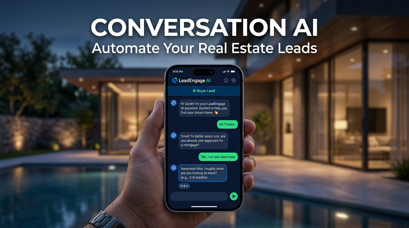 Leadengage Conversation AI qualifying real estate leads automatically via text message on a smartphone