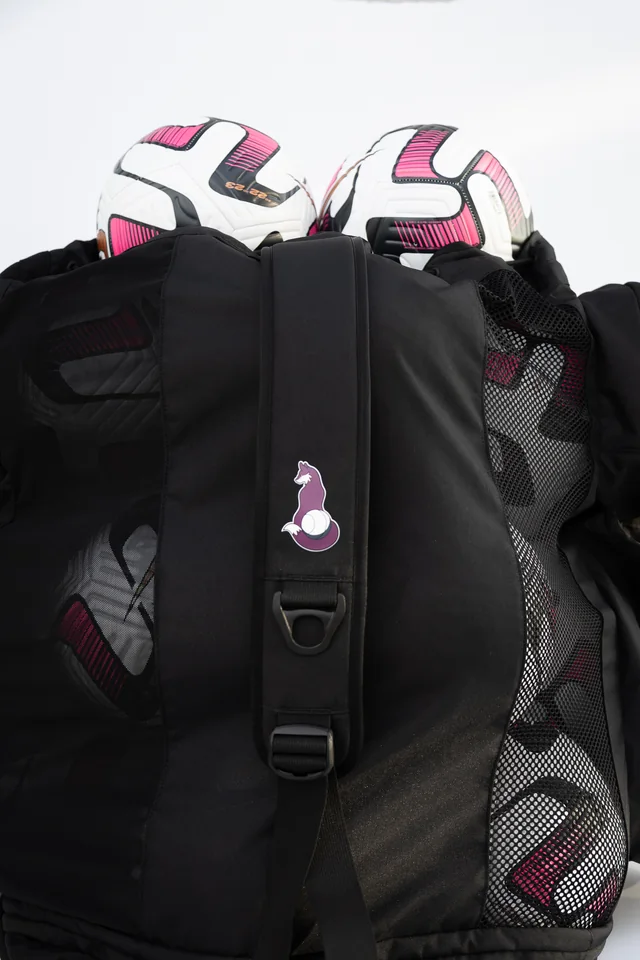 Soccer balls stored in the main bag compartment